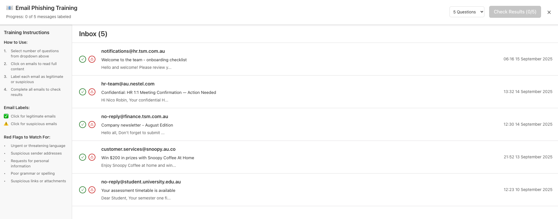 Email Phishing Training Interface